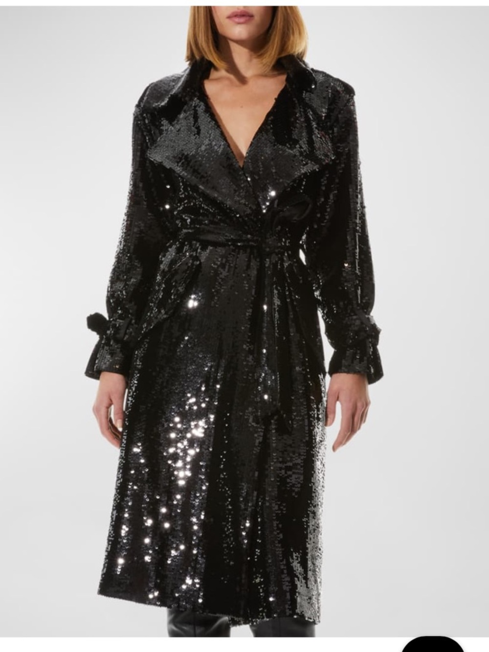 Alice + Olivia Nevada Embellished Drapery Black Sequin Trench Coat NWT